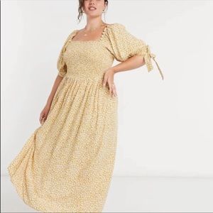 ASOS Curve Shirred Puff sleeve peasant dress
